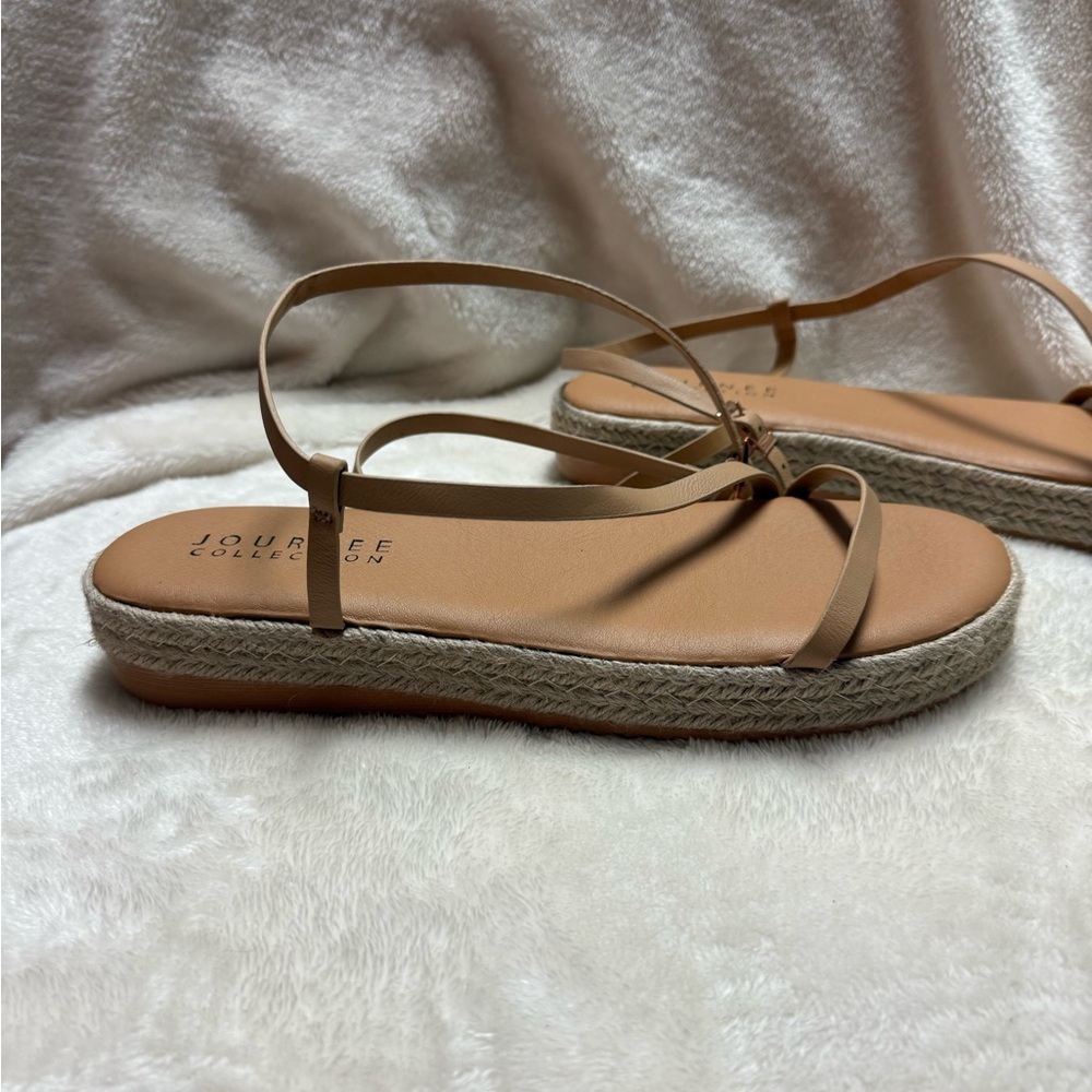 Journee Collection Odelia Strappy Espadrille Flat Sandals Womens Size 10 Beige